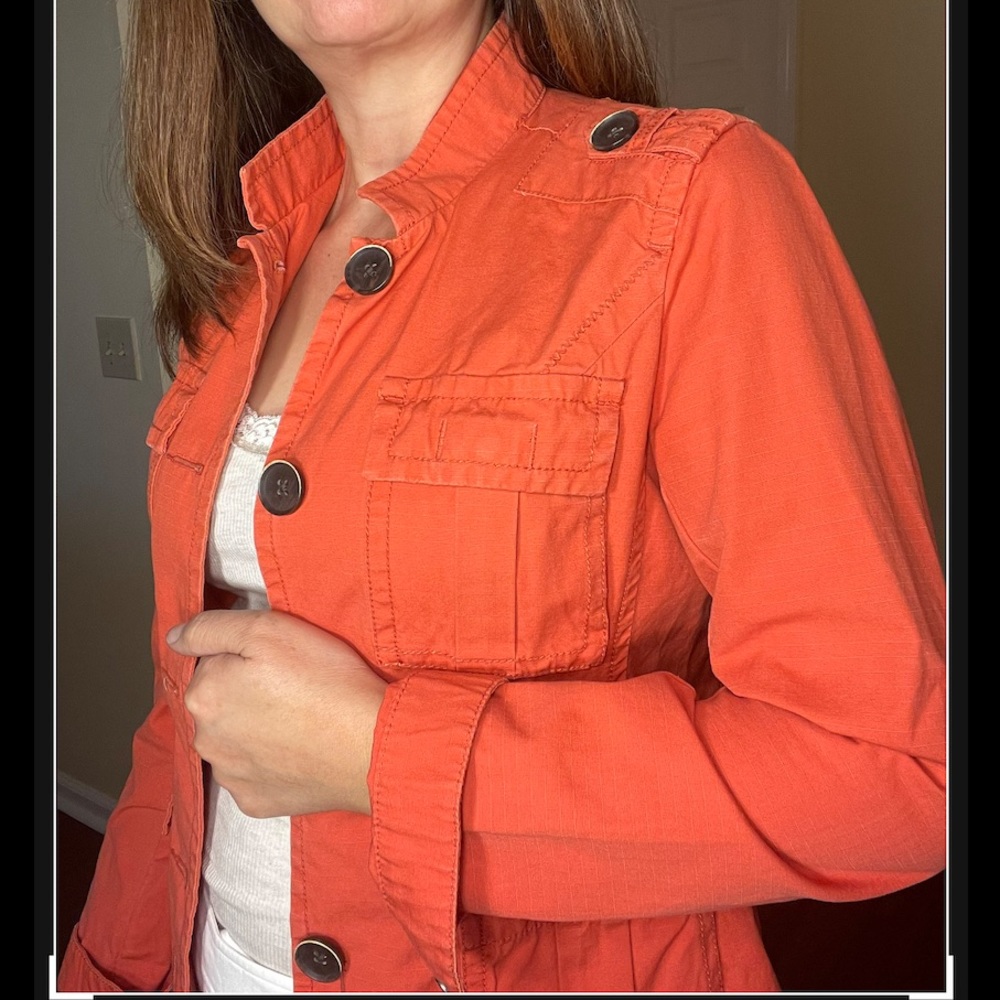 Eddie Bauer Orange Button Down Utility Jacket S - image 6